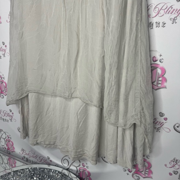 Angela Mara Italy dress grey tiered mesh with under slip soft buttery luxe - Picture 3 of 11